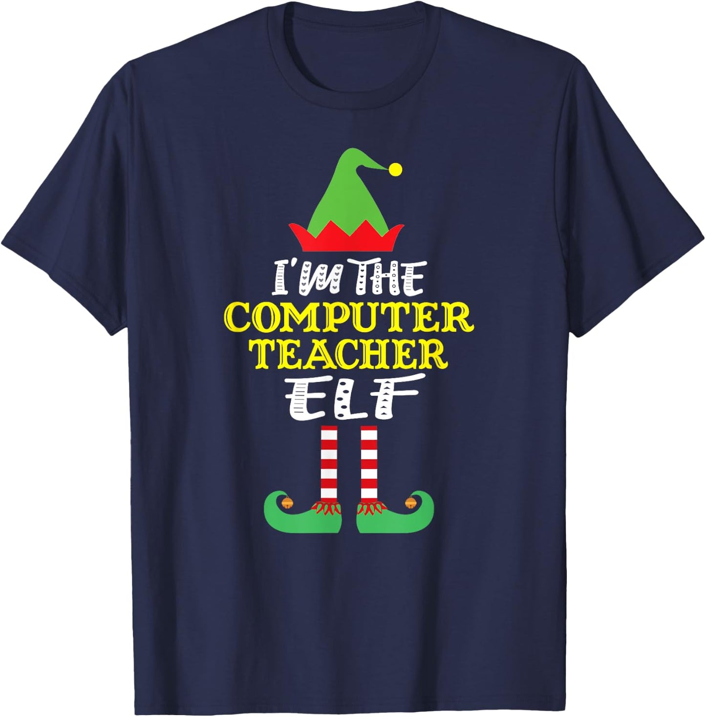Computer Teacher Elf Matching Family Group Christmas Women T-Shirt - T-Shirt | Navy