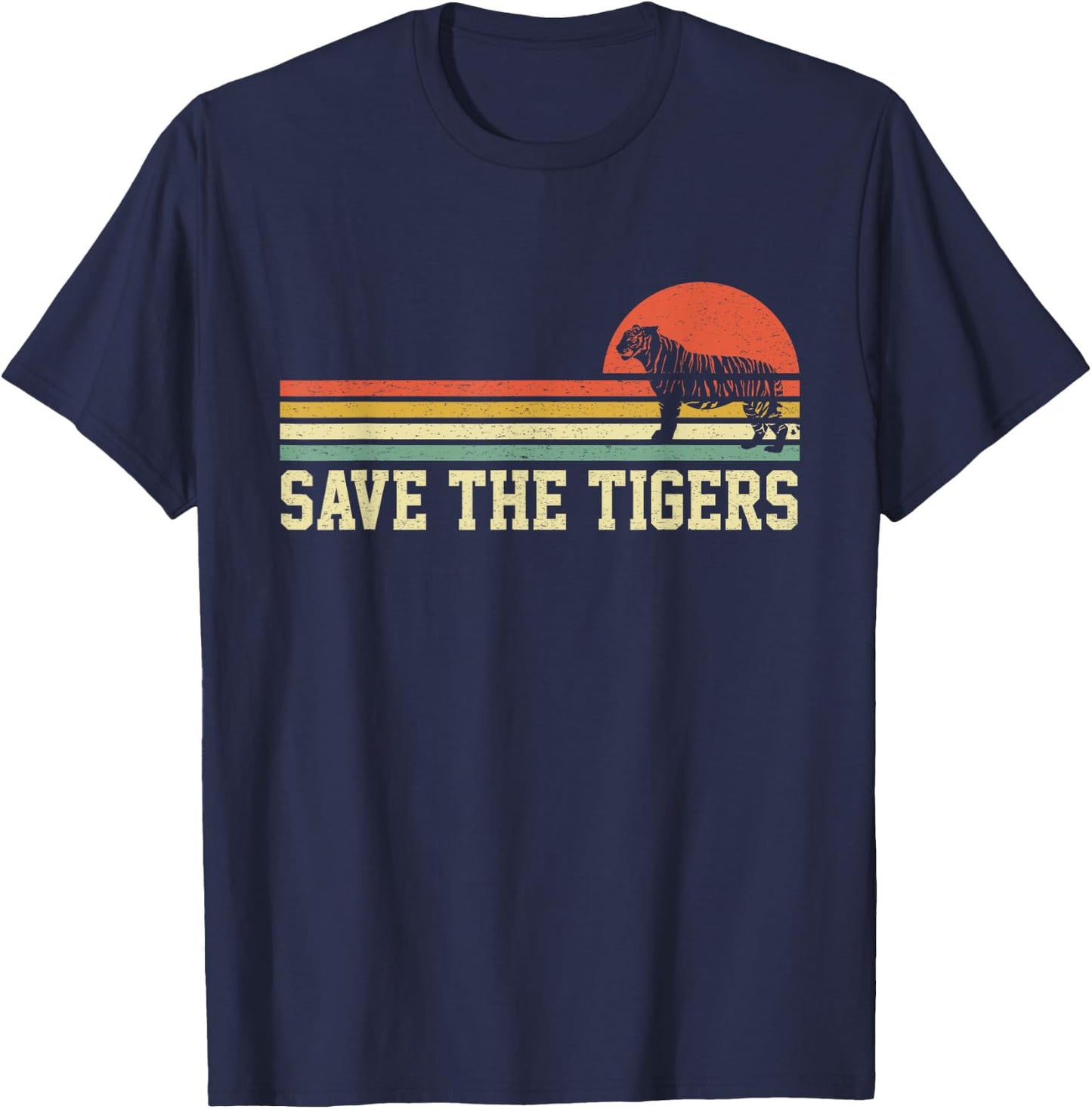 Vintage Save The Tigers T Shirt Gift Tigers Lovers T-Shirt - T-Shirt | Navy