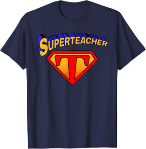 Superteacher Superhero Funny Teacher Gift T-Shirt - T-Shirt | Navy