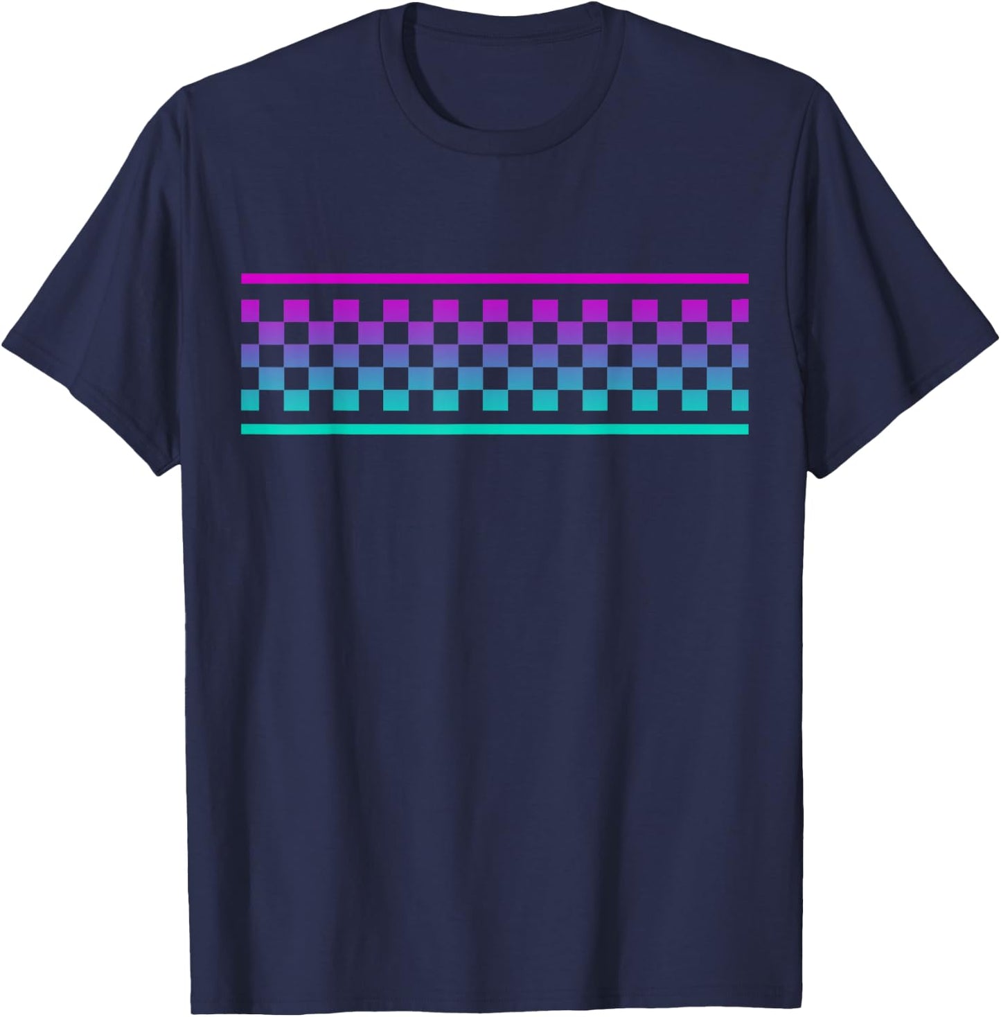 Pink & Blue Checker Pattern Checkerboard Skater Surfer Teens T-Shirt - T-Shirt | Navy