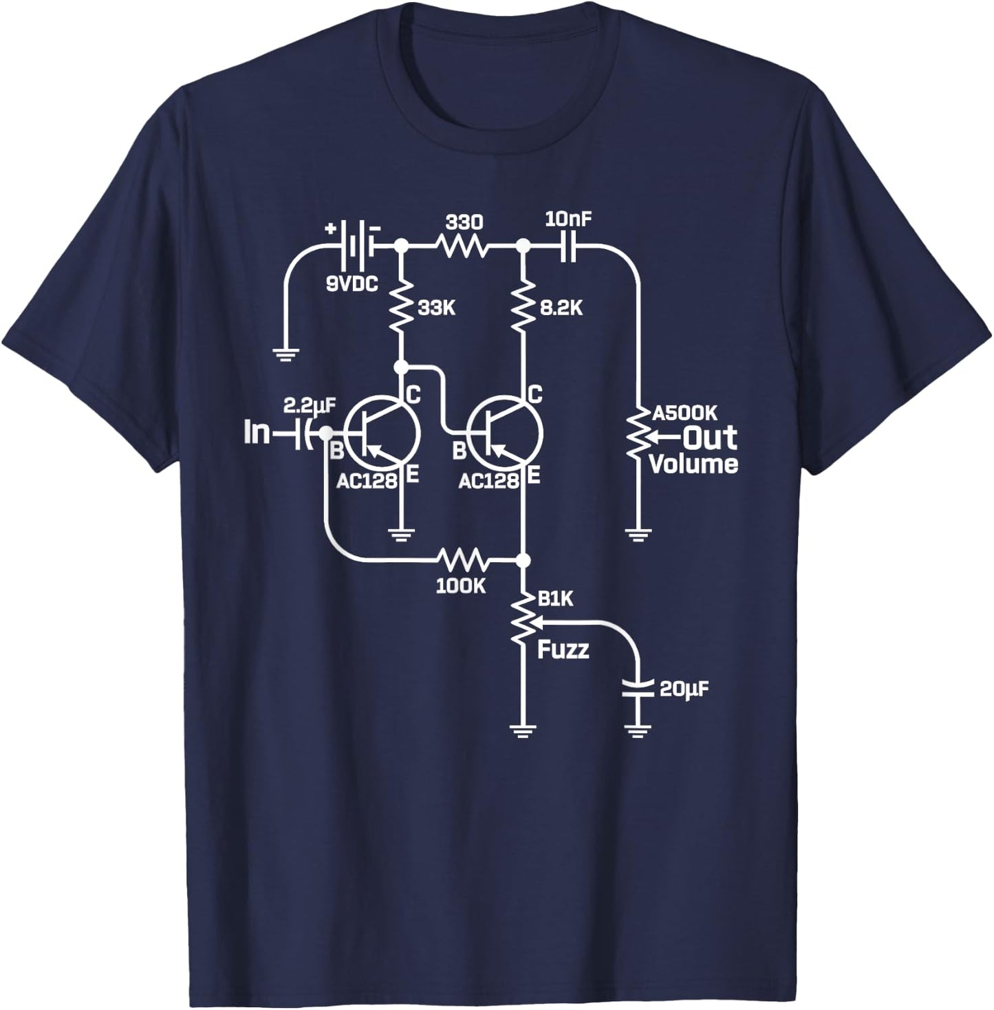Fuzz Pedal Boutique Handwired Schematic Circuit T-Shirt - T-Shirt | Navy