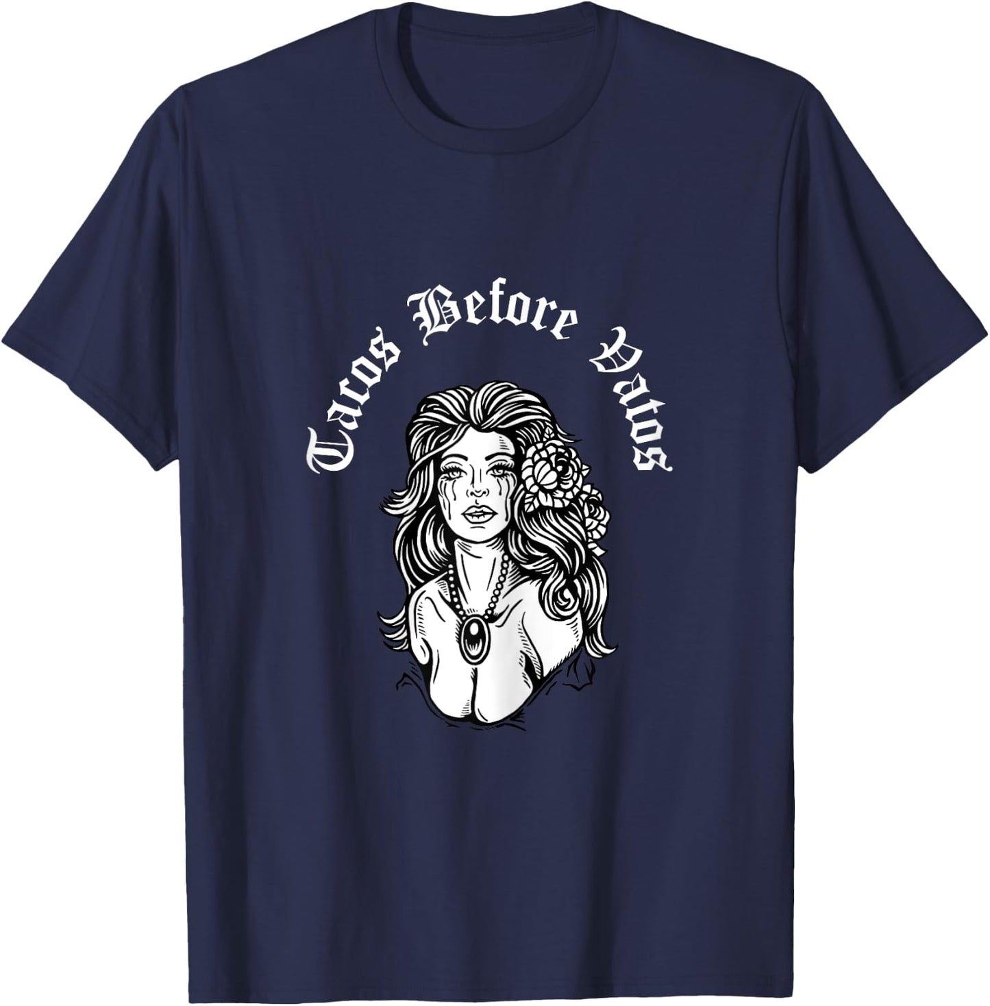 Proud Chingona Club Tacos before Vatos Chola - Women's X-Small Black Short Sleeve Classic Fit Cotton 65% Polyester 35% Retro Graphic Blended Fabric T-Shirt - T-Shirt | Navy
