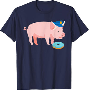 Funny Police Officer Pig Cop and Doughnut Joke Gift T-Shirt - T-Shirt | Navy