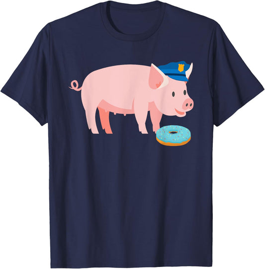 Funny Police Officer Pig Cop and Doughnut Joke Gift T-Shirt - T-Shirt | Navy