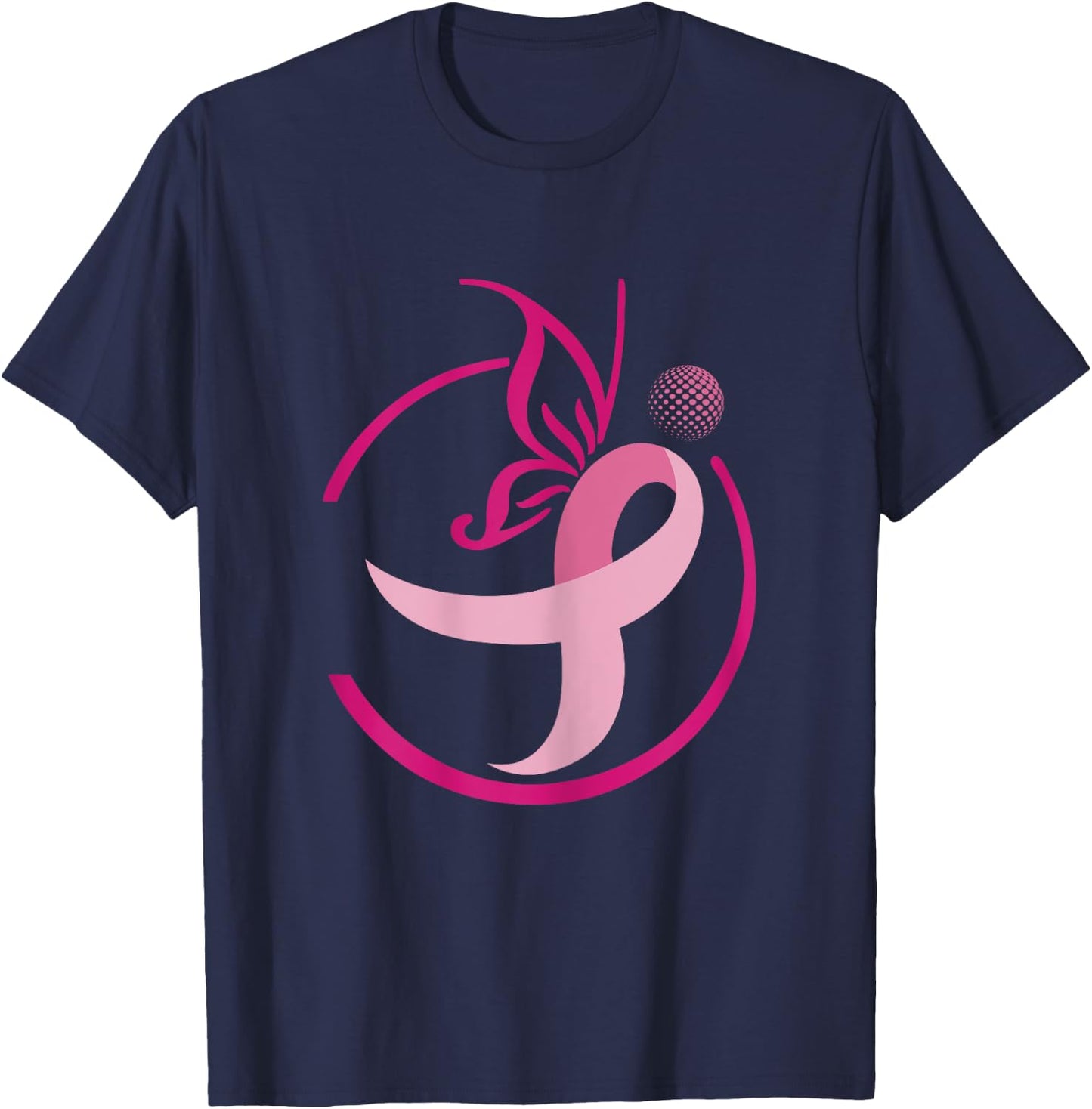 Pink Ribbon Golf Shirts-Butterflies Breast Cancer T-Shirt - T-Shirt | Navy