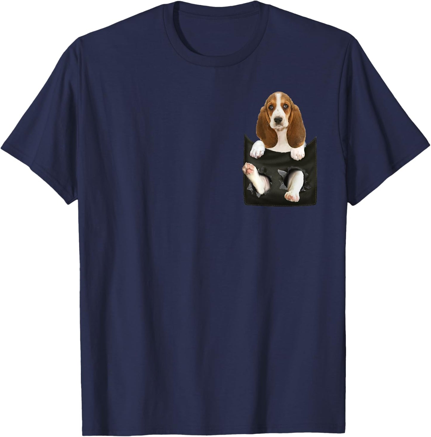 Basset Hound In Pocket Puppy T Shirt T-Shirt - T-Shirt | Navy