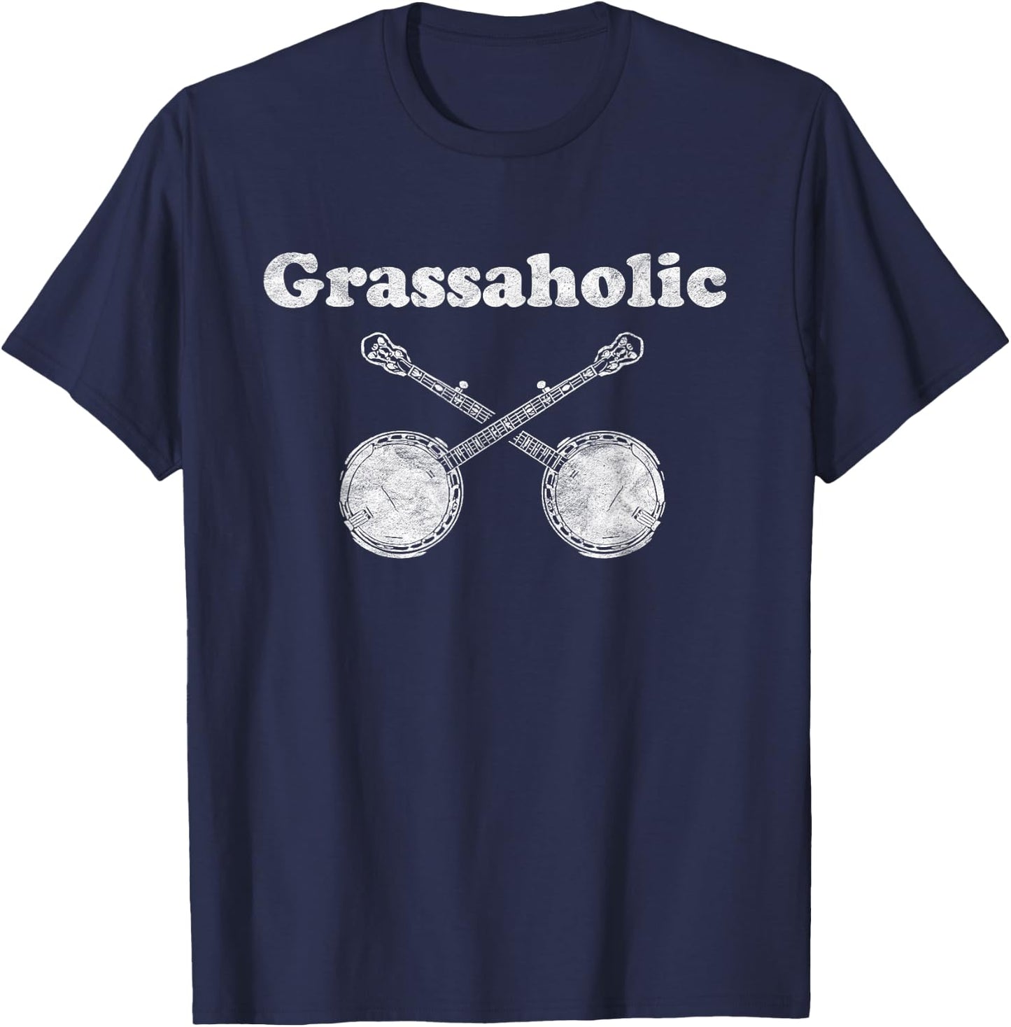 Grassaholic Crossed Banjos Funny Retro Bluegrass T-Shirt - T-Shirt | Navy