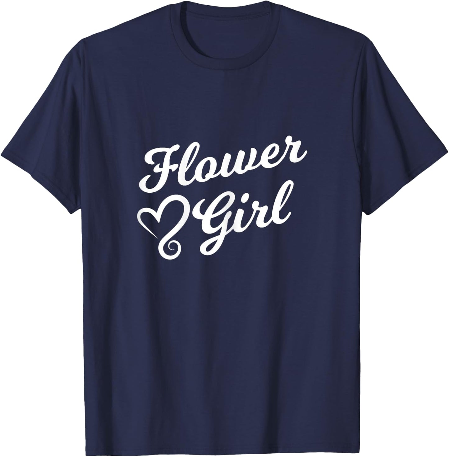 Flower Girl - Wedding for Girls, Cursive White Heart T-Shirt - T-Shirt | Navy