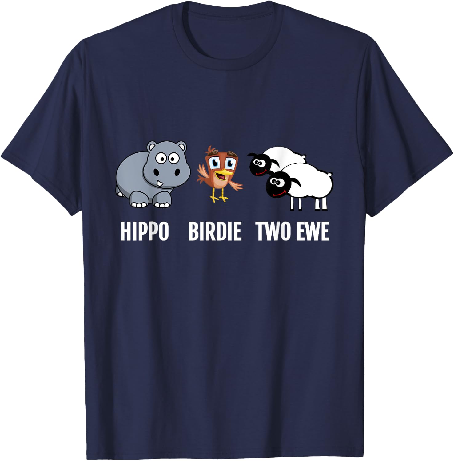 Funny Birthday Shirt Hippo Birdie Two Ewe pun T-Shirt - T-Shirt | Navy