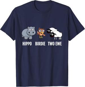Funny Birthday Shirt Hippo Birdie Two Ewe pun T-Shirt - T-Shirt | Navy