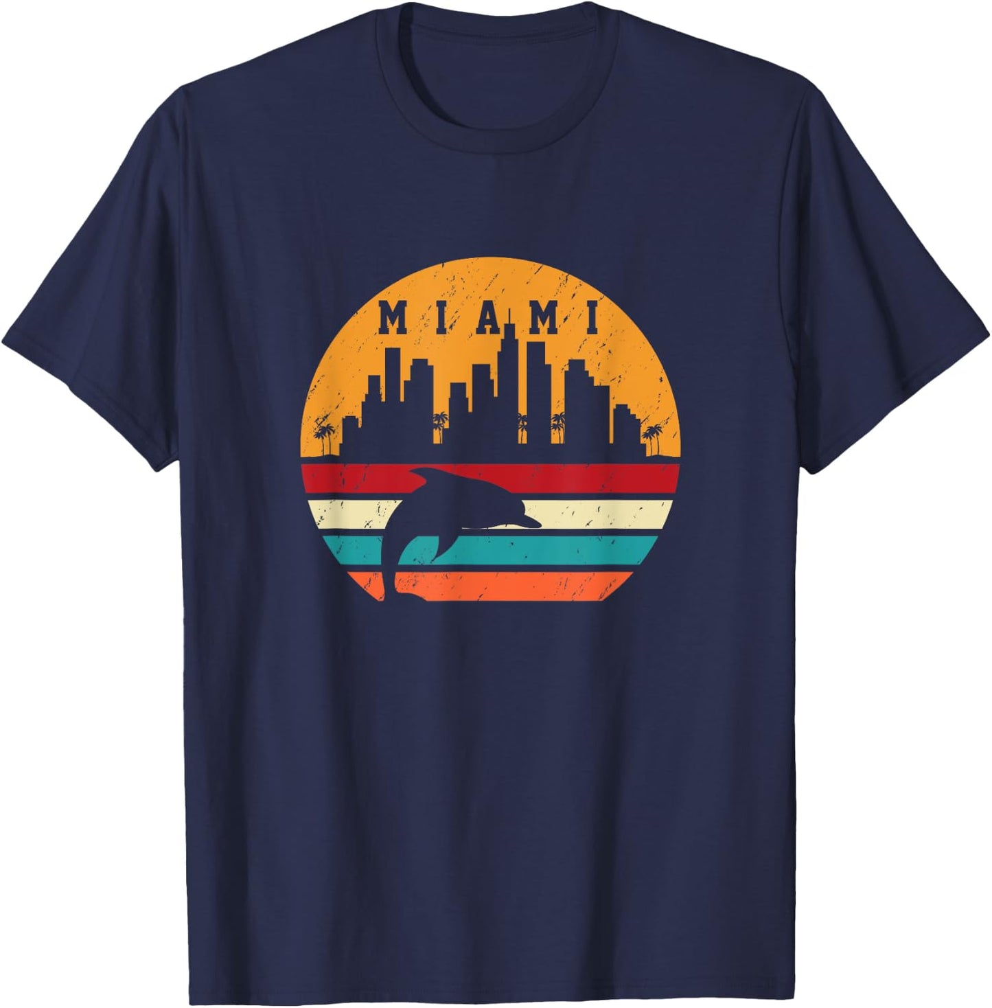 Vintage Miami 80s Dolphin Silhouette Souvenir Dolphin lovers T-Shirt - T-Shirt | Navy