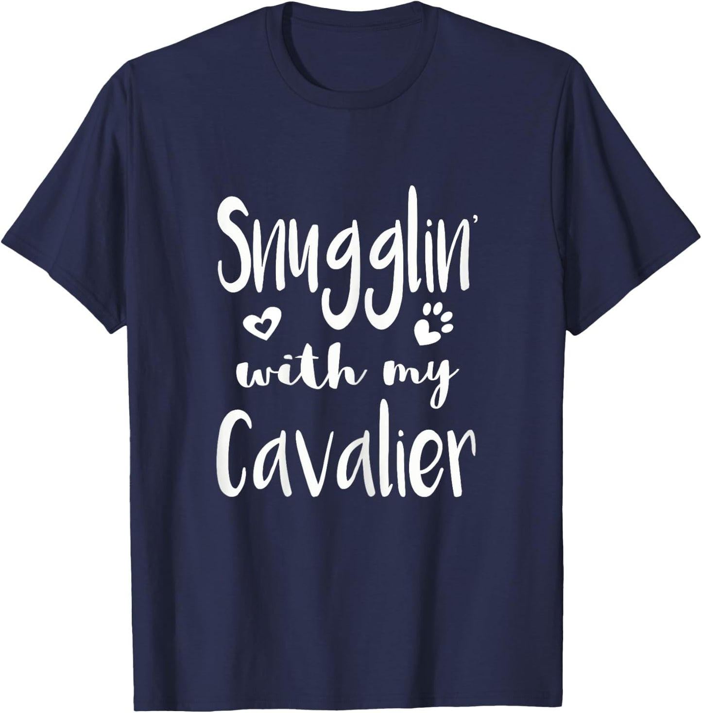 Snuggling with my Cavalier Spaniel Shirt - Dog Mom pajamas T-Shirt - T-Shirt | Navy