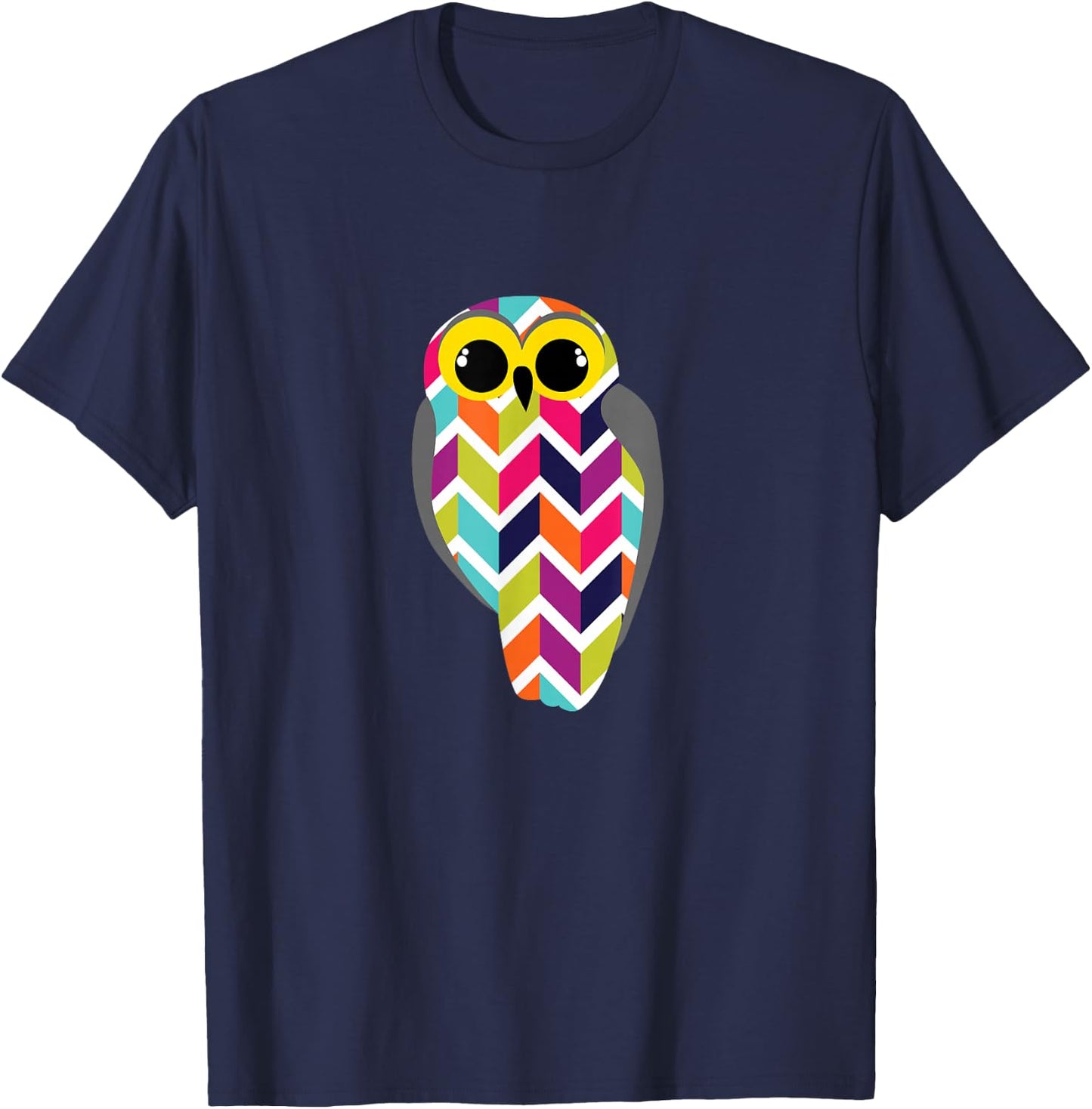 Fun Geometric Owl . Chevron Pattern. T-Shirt - T-Shirt | Navy