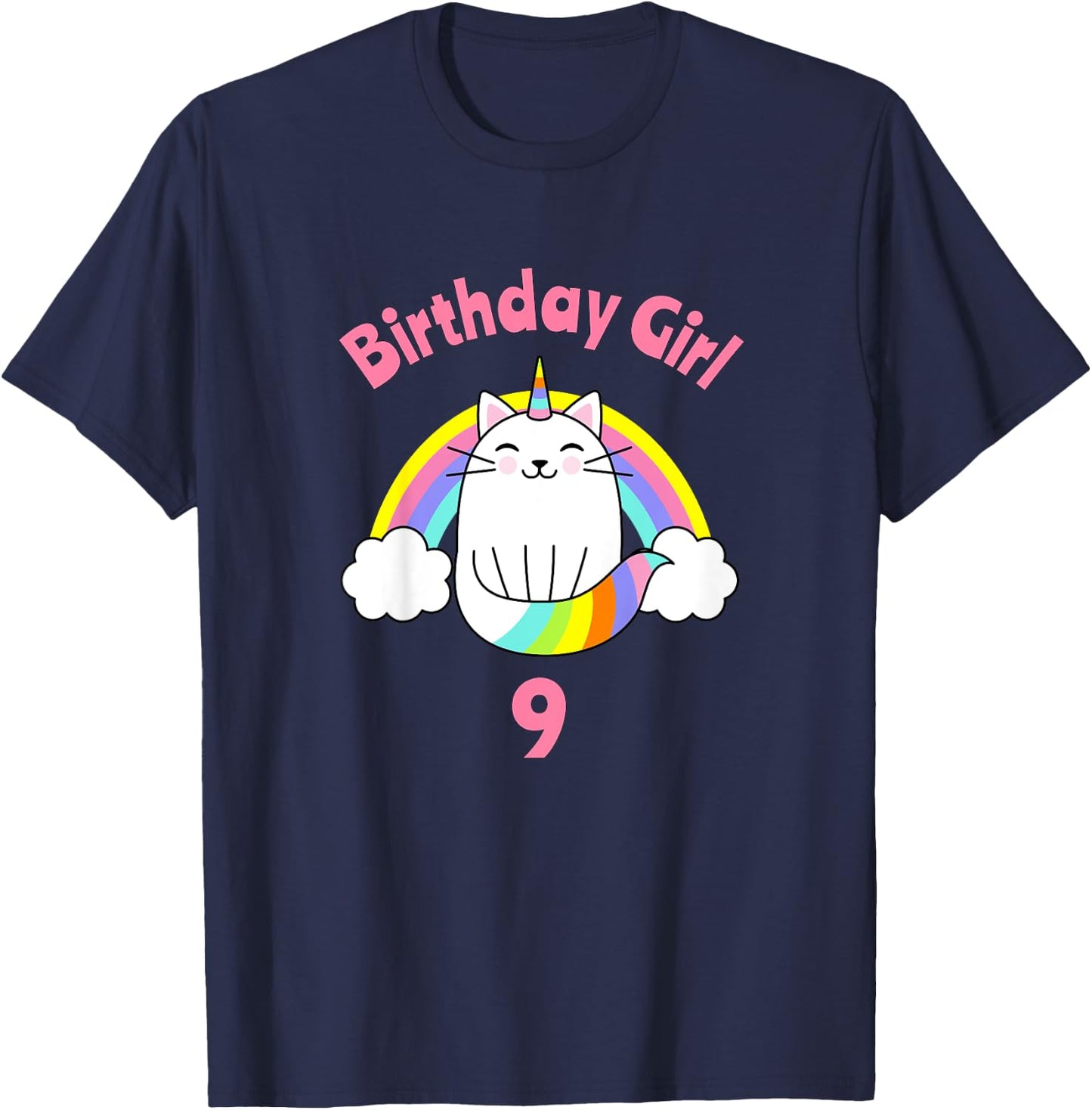 Kids Birthday Girl for Girls 9 Year Old 9th Party Nine T-Shirt - T-Shirt | Navy