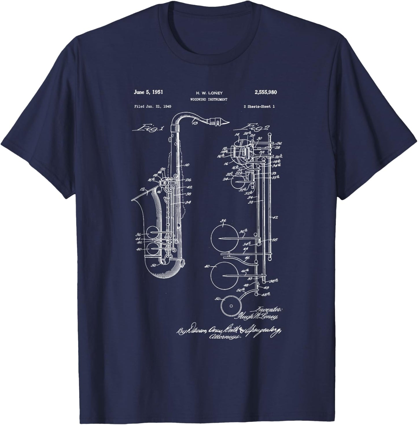 Saxophone Patent T-Shirt - T-Shirt | Navy