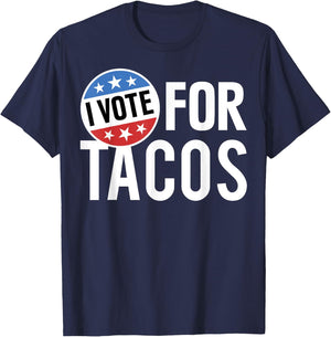 Trendy Apparel -Adults Black Small I Vote For Tacos Badge T-Shirt - T-Shirt | Navy