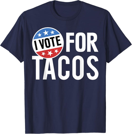 Trendy Apparel -Adults Black Small I Vote For Tacos Badge T-Shirt - T-Shirt | Navy