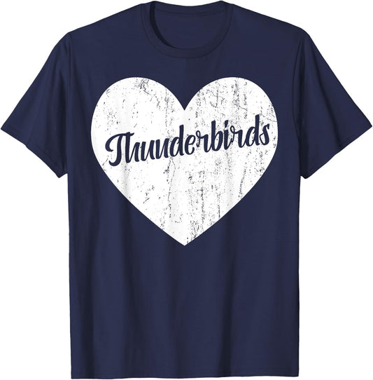 Thunderbirds School Sports Fan Team Spirit Mascot Heart Gift T-Shirt - T-Shirt | Navy