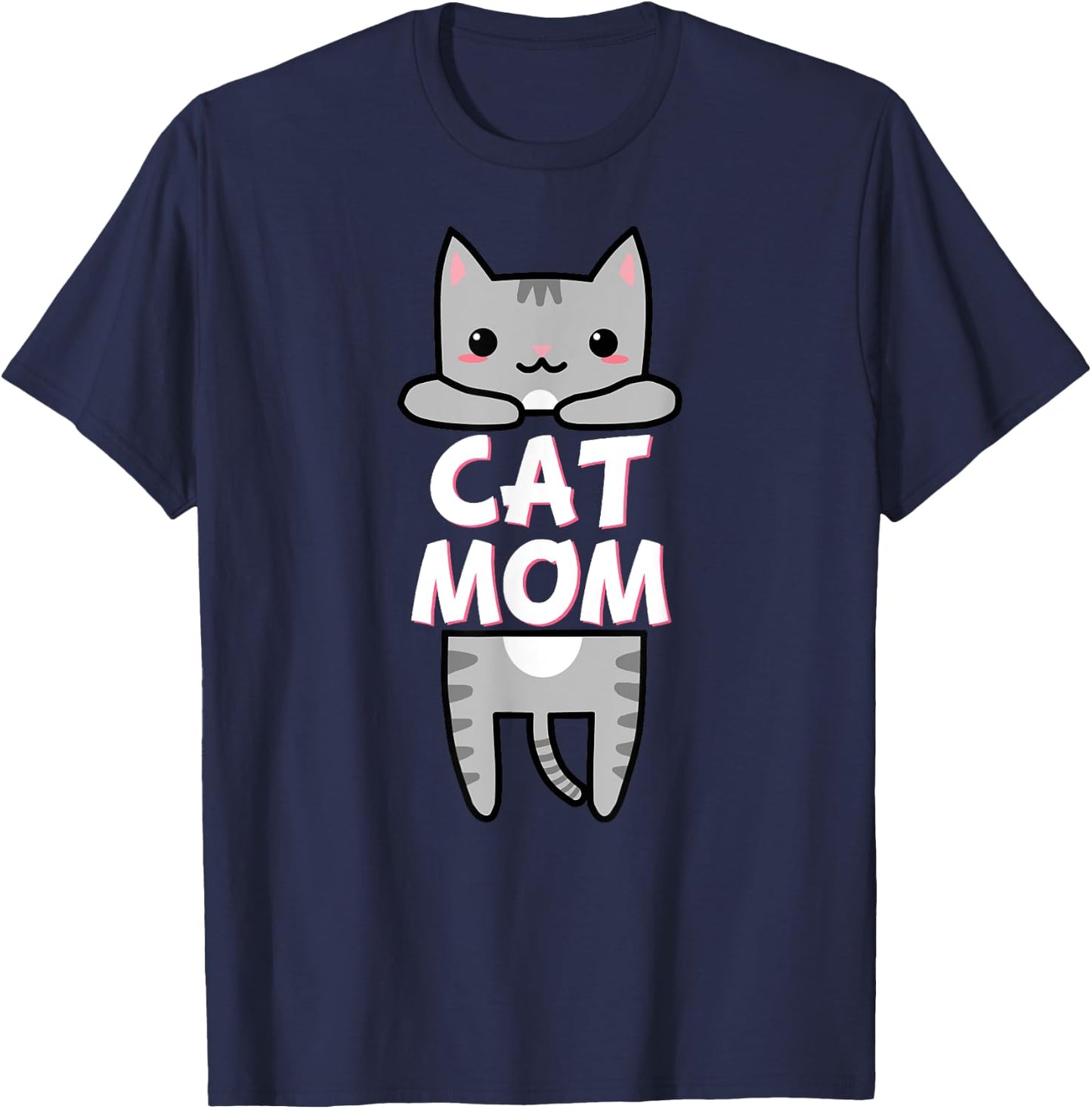 Cat Mom Kawaii Grey Tabby Kitty Cute Cat Men Women Kids T-Shirt - T-Shirt | Navy
