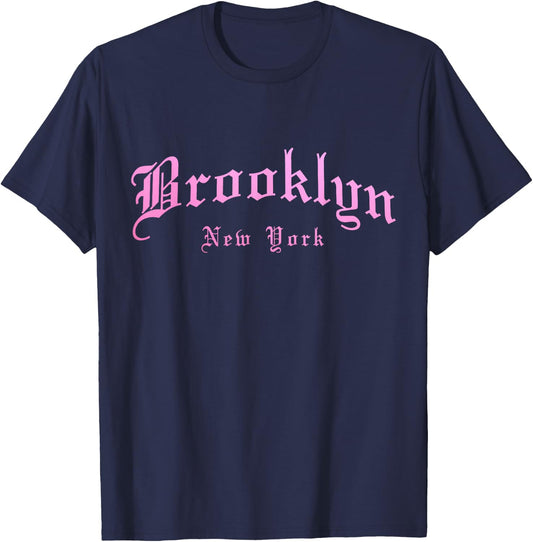 Brooklyn New York City NY Vintage Old School English Font T-Shirt - T-Shirt | Navy