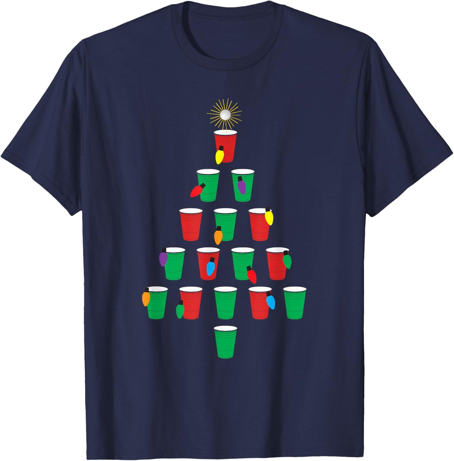 Beer Pong Christmas Tree - Holiday Shirt Design! T-Shirt - T-Shirt | Navy