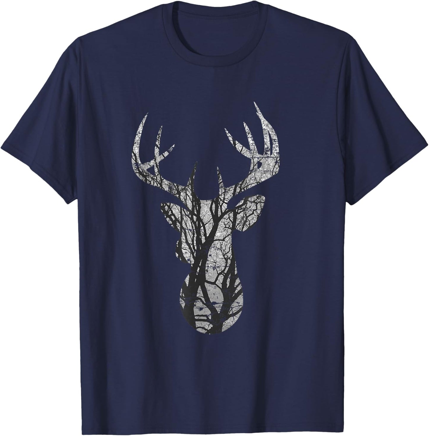 Eight Point Buck Deer Silhouette Woodlands T Shirt T-Shirt - T-Shirt | Navy