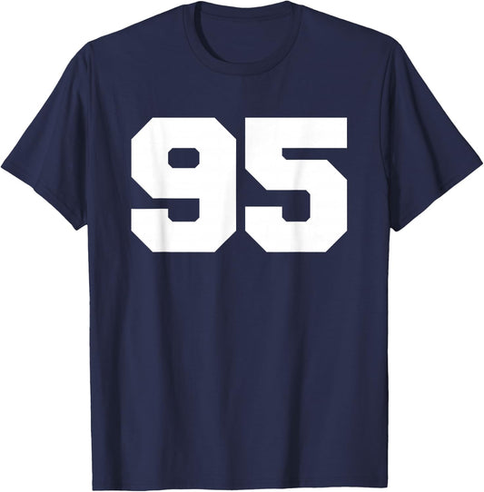 Number 95 Sports Jersey Player #95 Fan FRONT Print Varsity T-Shirt - T-Shirt | Navy