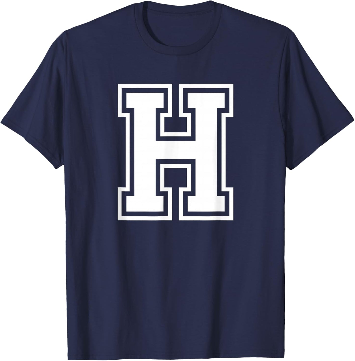 Letter H Name Initial Varsity Alphabet Monogram T-Shirt - T-Shirt | Navy