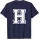 Letter H Name Initial Varsity Alphabet Monogram T-Shirt - T-Shirt | Navy
