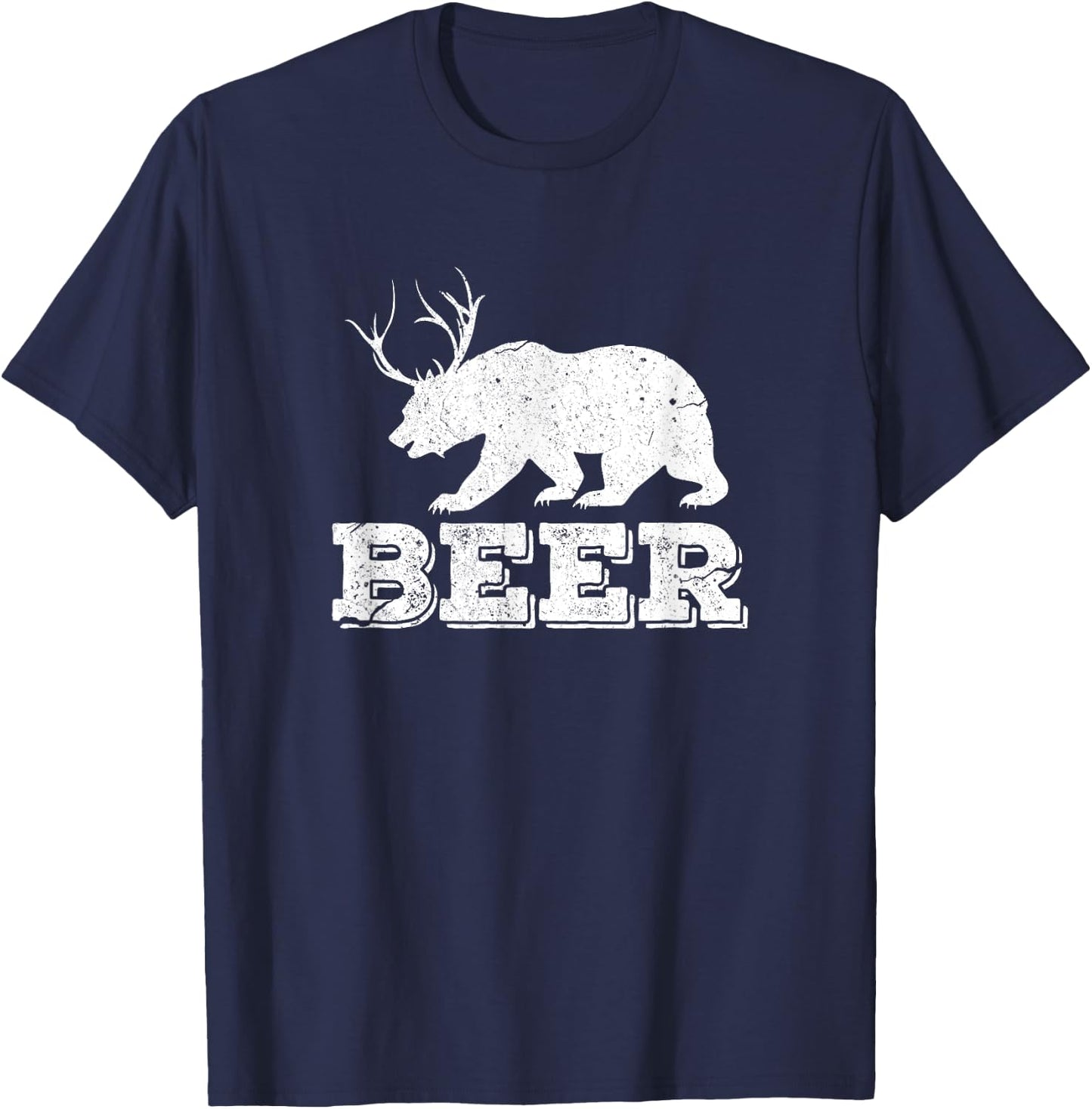 Beer Bear Deer Funny Hunting Vintage T-Shirt - T-Shirt | Navy