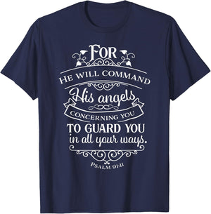 Psalm 91:11 Graphic Bible Verse T Shirt T-Shirt - T-Shirt | Navy