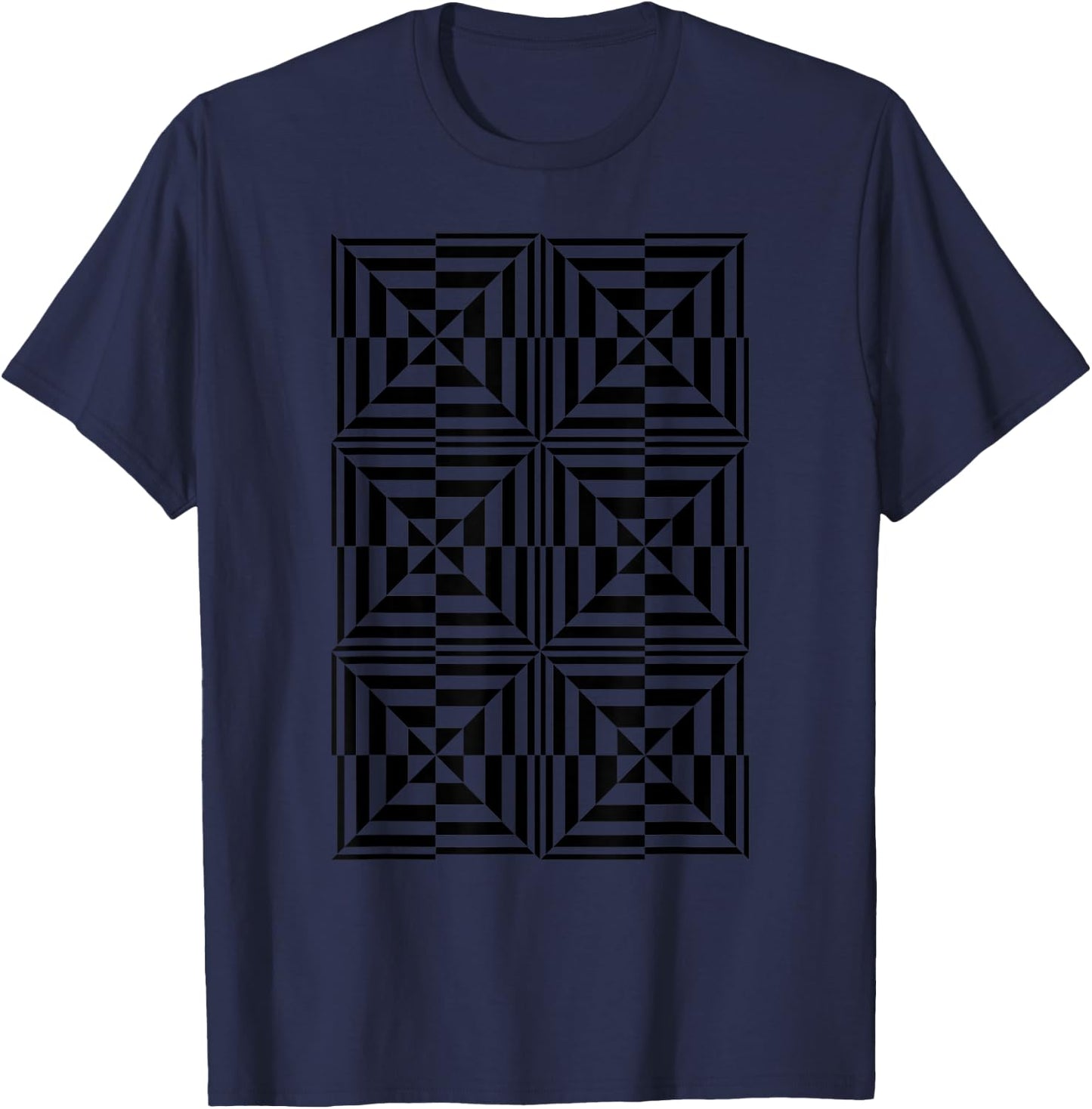 Crazy Squares OP ART Cool Optical Illusion Design T-Shirt - T-Shirt | Navy