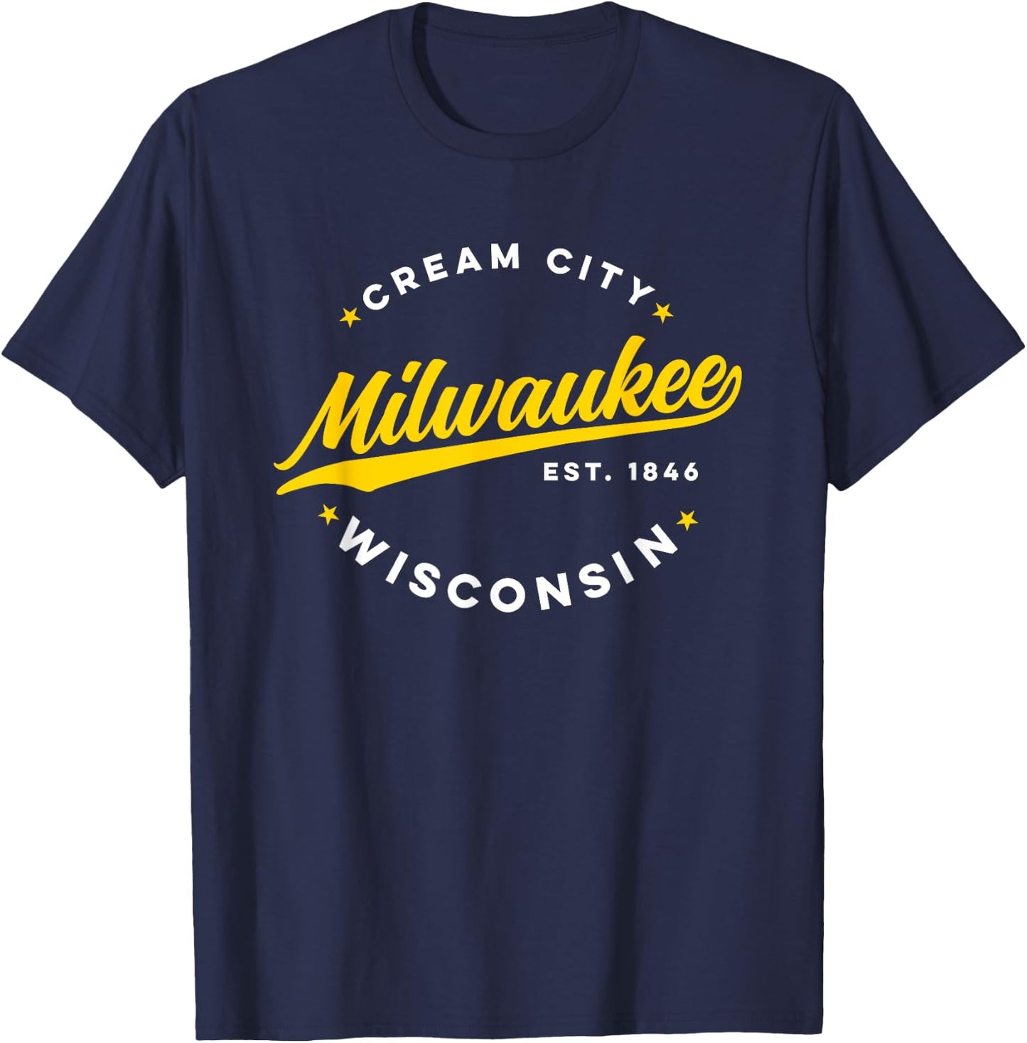 Vintage Milwaukee Wisconsin Cream City Yellow Text T-Shirt - T-Shirt | Navy