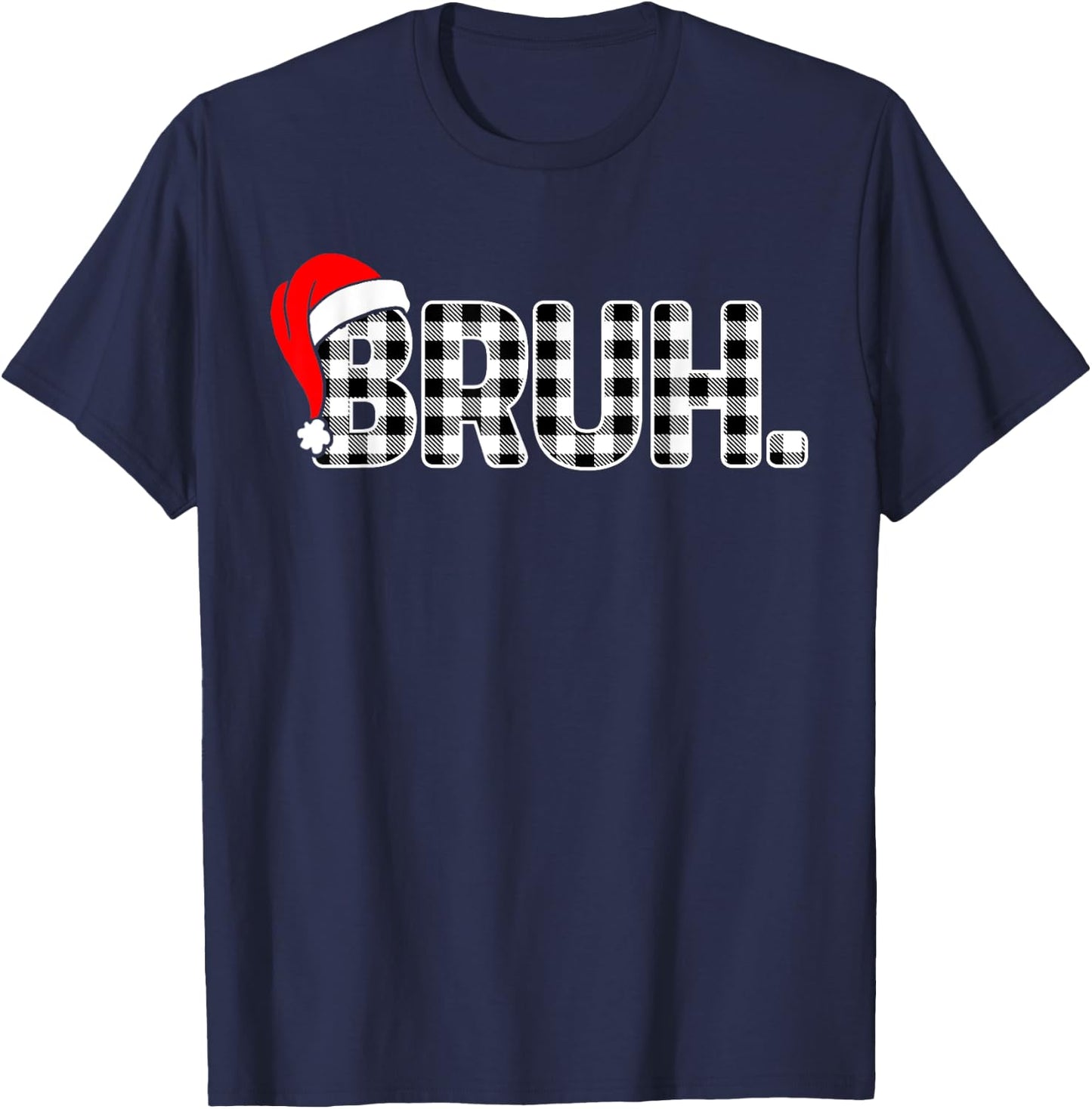 Bruh Funny Christmas Plaid Teens Boys Kids Xmas Pajamas T-Shirt - T-Shirt | Navy