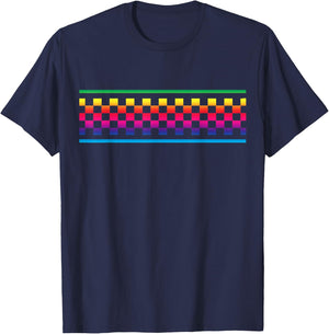 Rainbow Checker Pattern Checkerboard Skater Surfer Teens T-Shirt - T-Shirt | Navy