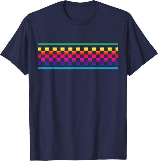 Rainbow Checker Pattern Checkerboard Skater Surfer Teens T-Shirt - T-Shirt | Navy