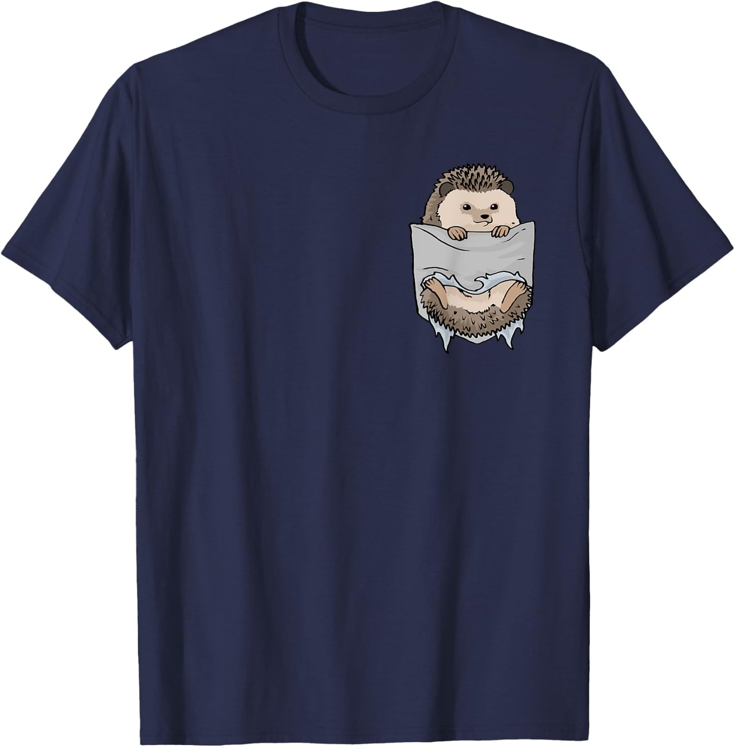 Hedgehog in the chest pocket. Funny hedgehog T-Shirt - T-Shirt | Navy