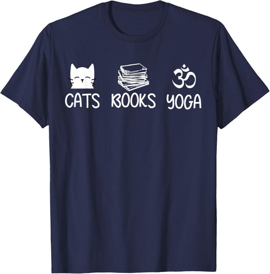 Cats Books Yoga Lover T Shirt Cat Reading Meditation Namaste Men Women Kids T-Shirt - T-Shirt | Navy