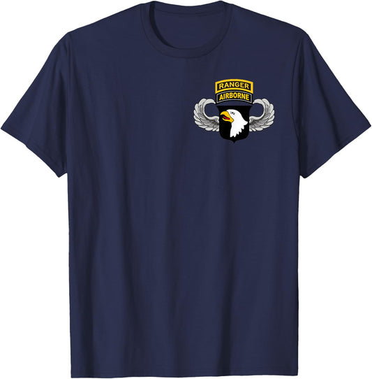 101st Airborne Shirt - Wings, Division Patch and Ranger Tab T-Shirt - T-Shirt | Navy