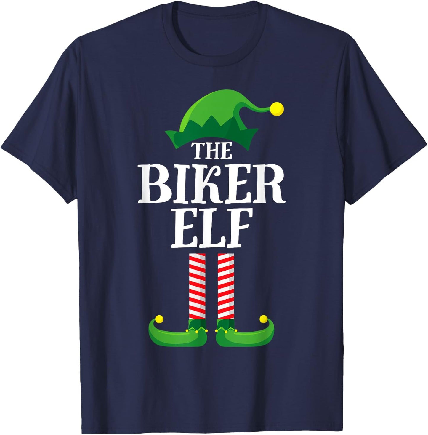 Biker Elf Matching Family Group Christmas Party Pyjamas T-Shirt - T-Shirt | Navy