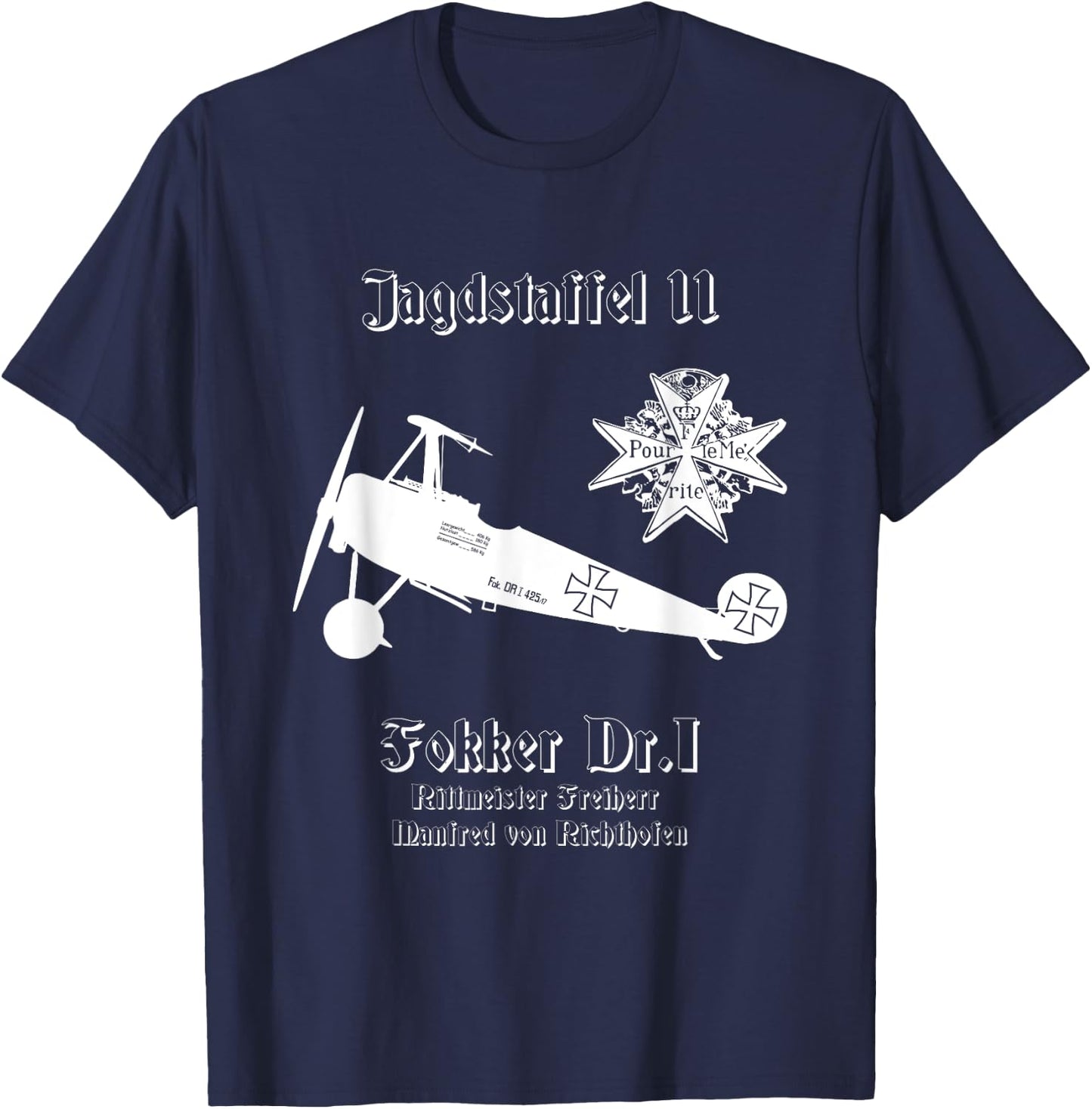 Jasta 11 Fokker DR.I German Triplane Dreidecker Richthofen T-Shirt - T-Shirt | Navy