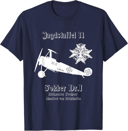 Jasta 11 Fokker DR.I German Triplane Dreidecker Richthofen T-Shirt - T-Shirt | Navy
