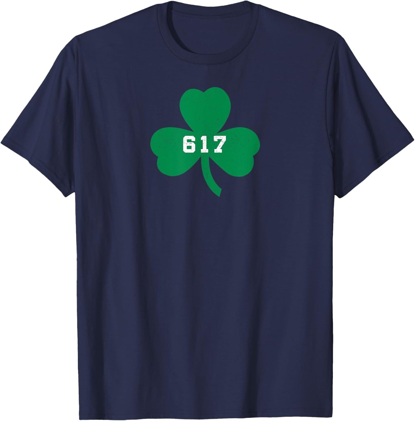 Boston, MA 617 Area Code Shamrock Vintage T-Shirt - T-Shirt | Navy