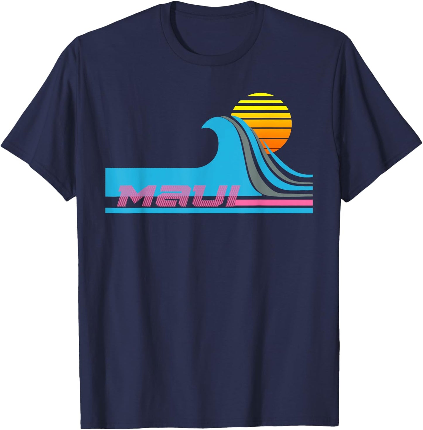 Maui T Shirt Retro 80s Style Surf T-Shirt - T-Shirt | Navy