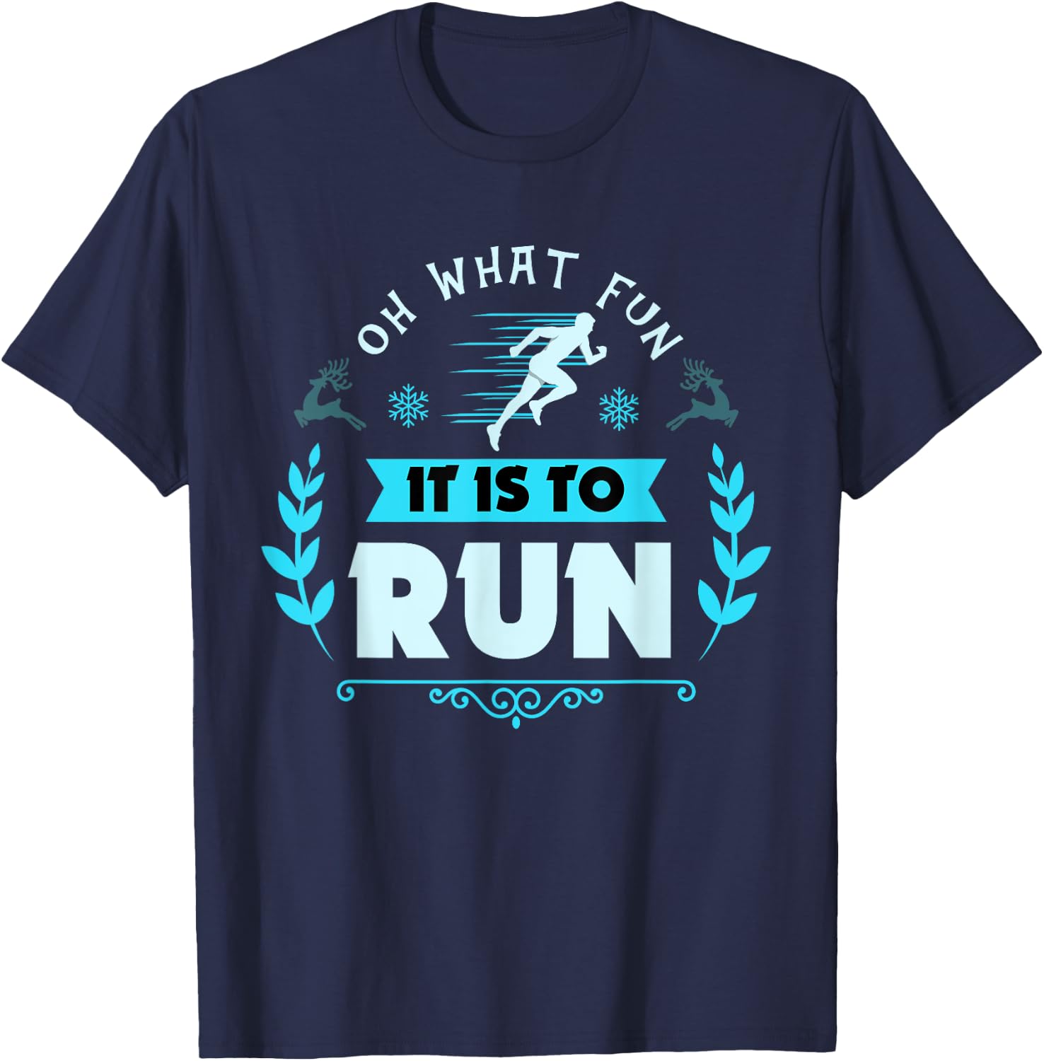 Funny Oh What Fun It Is To Run Cross Country Christmas Gift T-Shirt - T-Shirt | Navy