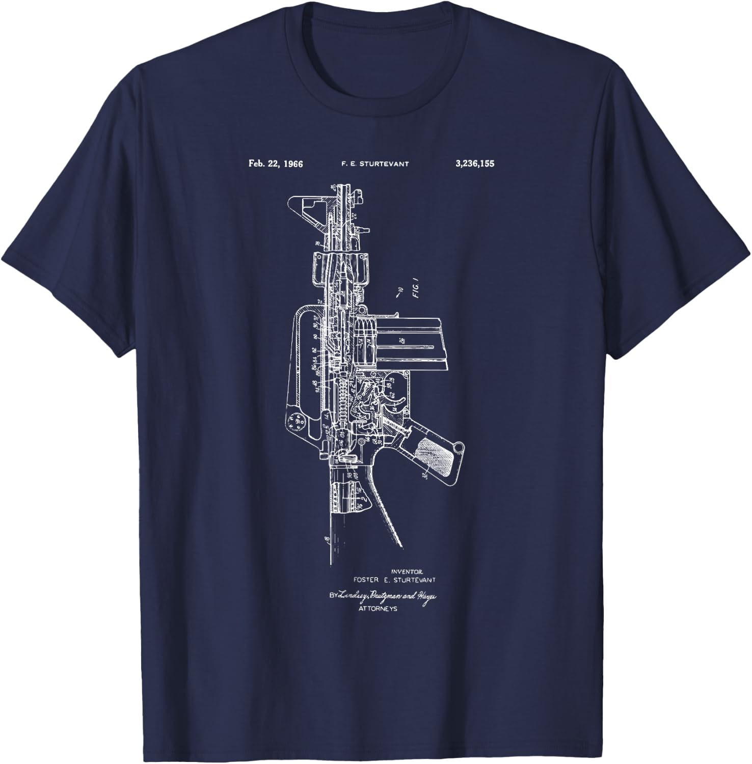 M-16 Gun Patent Gun Military Country Firearm Second T-Shirt - T-Shirt | Navy