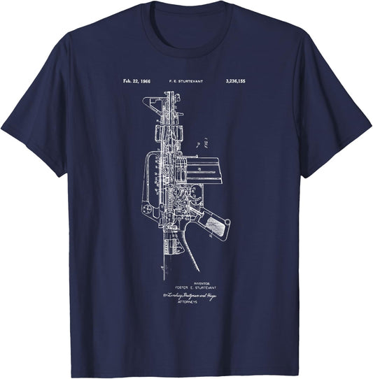 M-16 Gun Patent Gun Military Country Firearm Second T-Shirt - T-Shirt | Navy