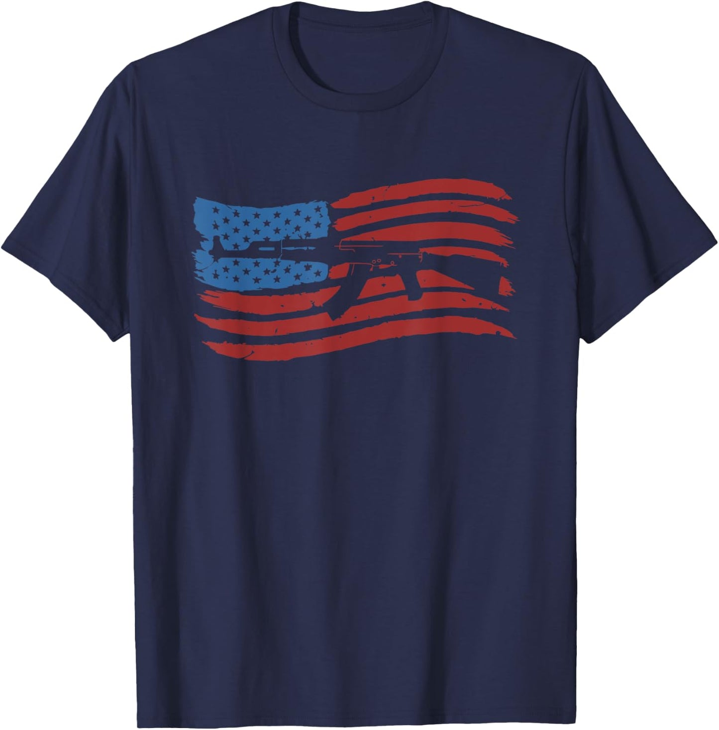 American Flag With AK-47 Graphic Guns T Shirt Men T-Shirt - T-Shirt | Navy