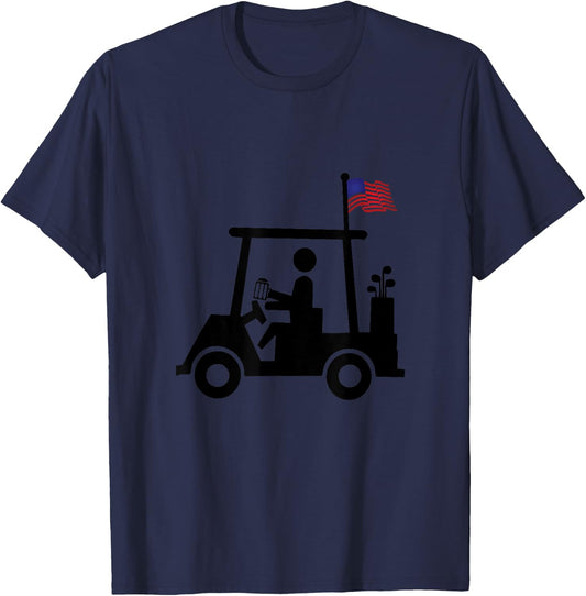 Beer Golfer Golf Cart with American Flag USA Golfing Gift T-Shirt - T-Shirt | Navy