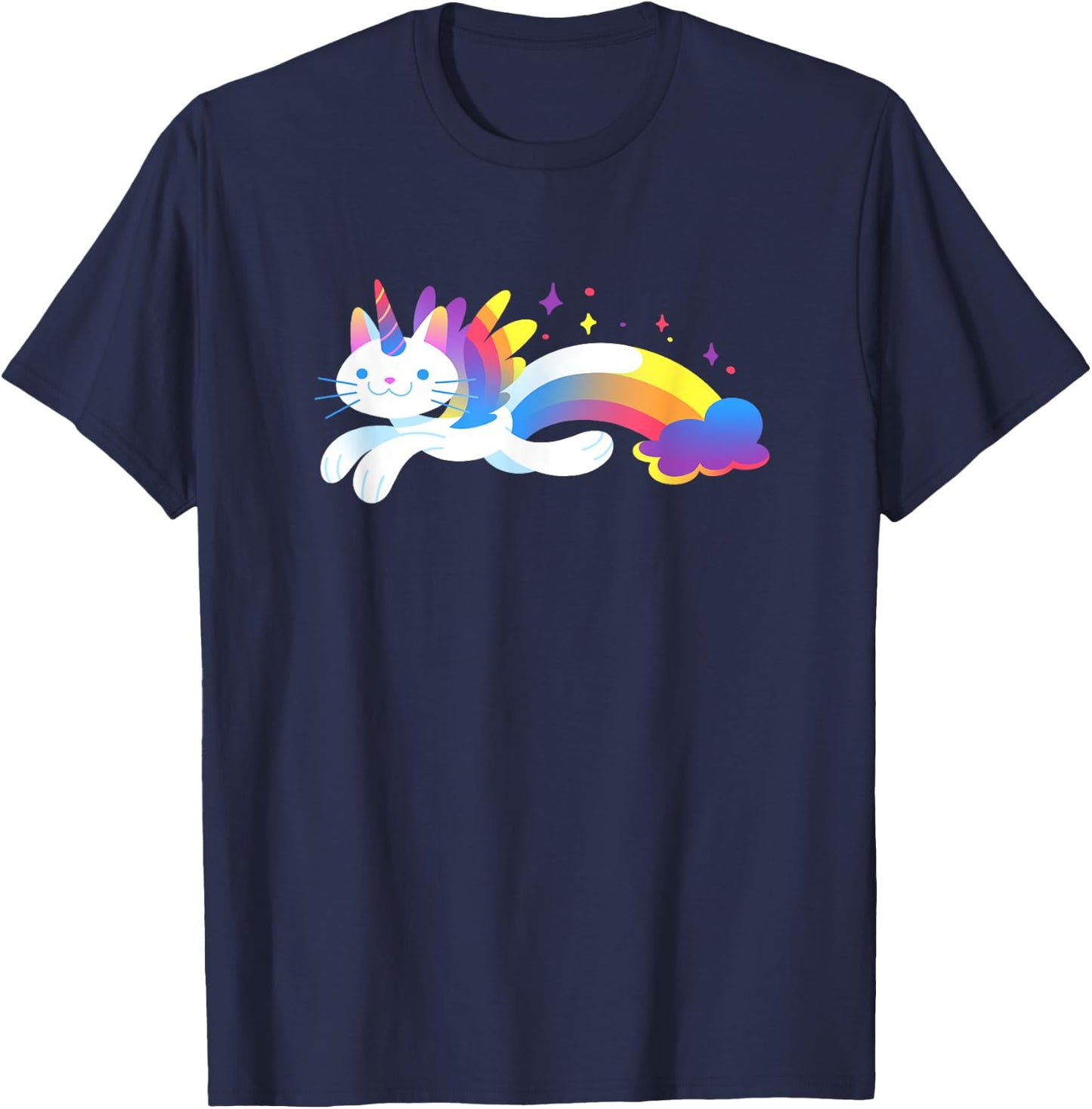 Unicorn Kitty Rainbow - Flying Unicat Caticorn Women Girls Kids T-Shirt - T-Shirt | Navy